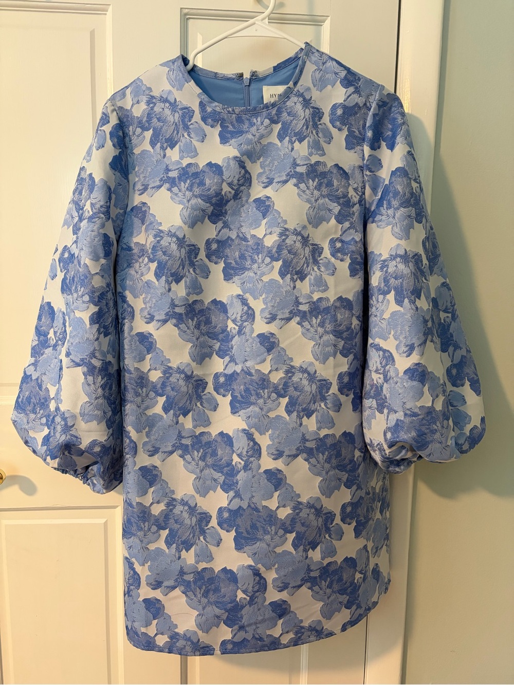 Blue Floral Mini Dress with Puff Sleeves - Picture 3 of 3